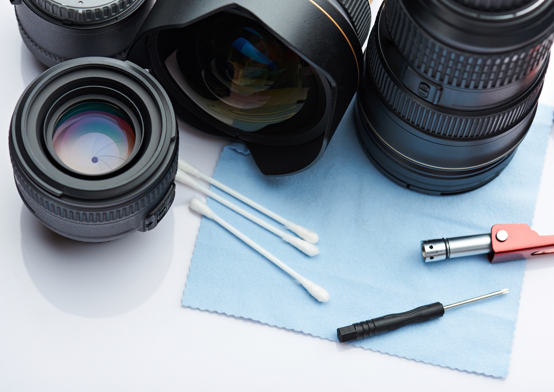 camera equipment and q tip cleaning supplies