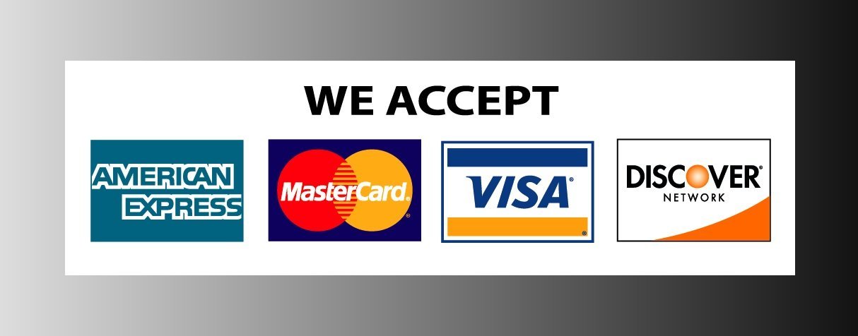 We accept visa amex discover mastercard